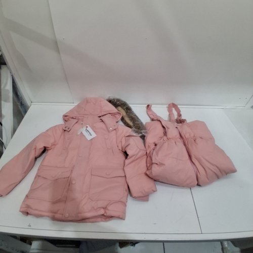 2PC GIRL'S BOPPYPIG PUFFER WINTER JACKET WITH FUR AND SNOWPANTS - 3T (100) - PINK image 2