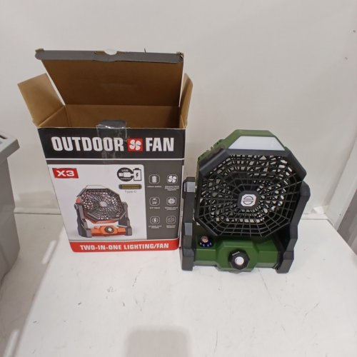 OUTDOOR RECHARGEABLE PORTABLE OUTSIDE TABLE FAN WITH LED LIGHT - 6W, 10800 MAH - 10" - GREEN / BLACK (MODEL: X3) image 3