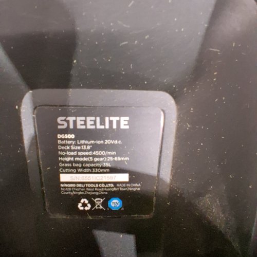 STEELITE CORDLESS HEIGHT ADJUSTABLE 5-POSITION ELECTRIC LAWN MOWER WITH 8GAL GRASS BAG / BATTERY & CHARGER - 13'' - GREEN/BLACK (MODEL: ‎DG500 ) image 6