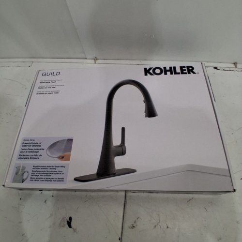 KOHLER GUILD PULL-DOWN KITCHEN SINK FAUCET WITH THREE-FUNCTION SPRAYHEAD - 17" X 9" - BLACK (MODEL: 1806352) image 2