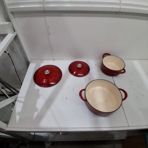 2PC TRAMONTINA CAST-IRON DUTCH OVEN SET - 5QT & 7QT - GRATED RED image 2