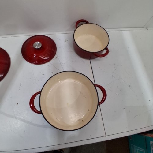 2PC TRAMONTINA CAST-IRON DUTCH OVEN SET - 5QT & 7QT - GRATED RED image 4