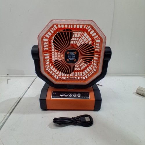ALLSION PORTABLE RECHARGEABLE 4 SPEED CAMPING FAN WITH LED LIGHT, HOOK & REMOTE -24000MAH - 10" - ORANGE /BLACK (MODEL: GYFS-01) image 3