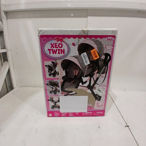 BAYER XEO TWIN DOLL CARRIAGE STROLLER FOR DOLLS UP TO 18" - 30" X 14.5" X 29.5" - GREY/PINK (MODEL: 26733AA) image 2
