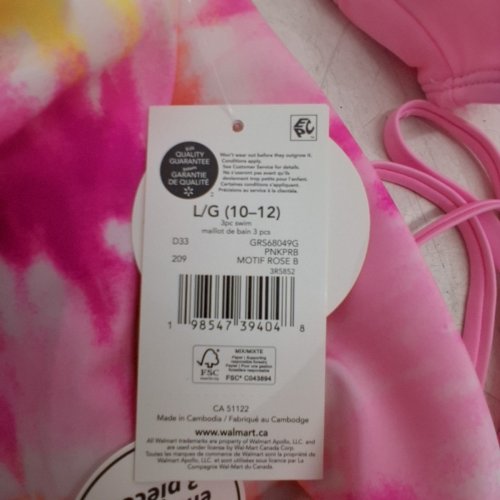 3PC GIRLS GEORGE SWIM SET RASHGUARD, TOP AND BOTTOMS - LARGE - PINK/YELLOW/WHITE (STYLE: GRS68049G) image 3