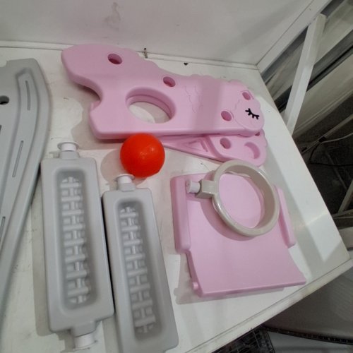 BRUCE & SHARK 3-IN-1 KIDS SLIDE AND CLIMBER SET WITH BASKETBALL HOOP - PINK/GREY image 3