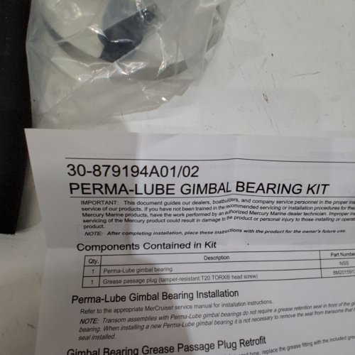 PERMA-LUBE GIMBAL BEARING KIT - FOR MERCURY MARINE (MODEL: 30-879194A01/02) image 2