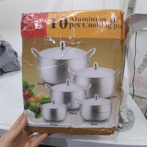 10PC ALUMINUM COOKWARE SET - 16CM, 18CM, 20CM, 22CM, 24CM - SILVER (ITEM: BP-05) image 4