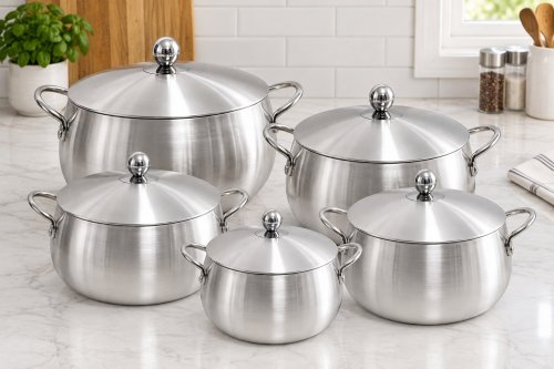 10PC ALUMINUM COOKWARE SET - 16CM, 18CM, 20CM, 22CM, 24CM - SILVER (ITEM: BP-05) image 2