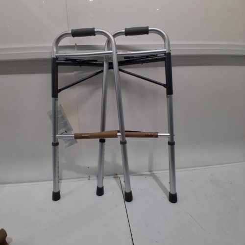 ADULT MEDLINE GUARDINE HEAVY-DUTY TWO-BUTTON FOLDING WALKER, 400LB MAX, ALUMINUM/ALLOY STEEL, 32.25" - 39.25" ADJUSTABLE HEIGHT- SILVER/GREY- (MODEL:G07767) image 2