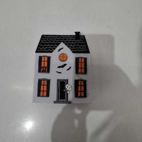 HALLOWEEN WOODEN HAUNTED HOUSE WALL DECOR - 8" - WHITE/BLACK/ ORANGE image 2