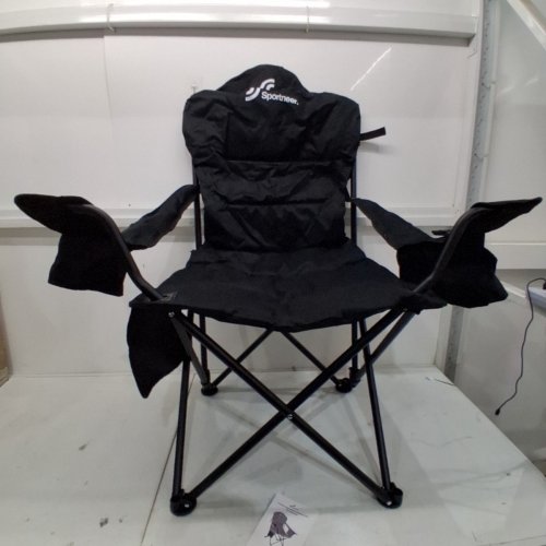 ADULTS SPORTNEER OVERSIZED ADJUSTABLE CAMPING CHAIR WITH CUP HOLDERS & ARMREST - 353LBS MAX - BLACK (MODEL: PCC-07) image 2