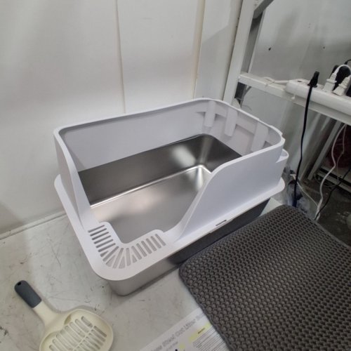 ELLENPENT STAINLESS STEEL CAT LITTER BOX WITH LID - XL - 36L - WHITE (MODEL: CH-ICB010) image 3
