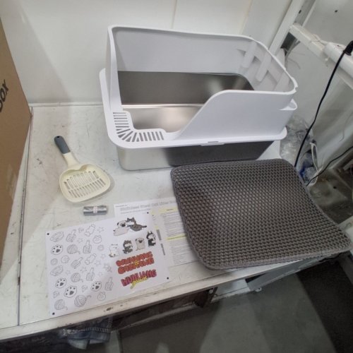 ELLENPENT STAINLESS STEEL CAT LITTER BOX WITH LID - XL - 36L - WHITE (MODEL: CH-ICB010) image 4
