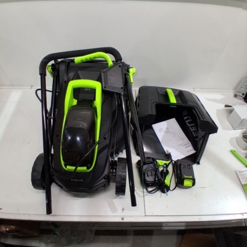 STEELITE CORDLESS HEIGHT ADJUSTABLE 5-POSITION ELECTRIC LAWN MOWER WITH 8GAL GRASS BAG / BATTERY & CHARGER - 13'' - GREEN/BLACK (MODEL: ‎DG500 ) image 7