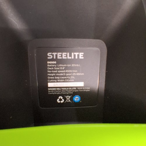 STEELITE CORDLESS HEIGHT ADJUSTABLE 5-POSITION ELECTRIC LAWN MOWER WITH 8GAL GRASS BAG / BATTERY & CHARGER - 13'' - GREEN/BLACK (MODEL: ‎DG500 ) image 6