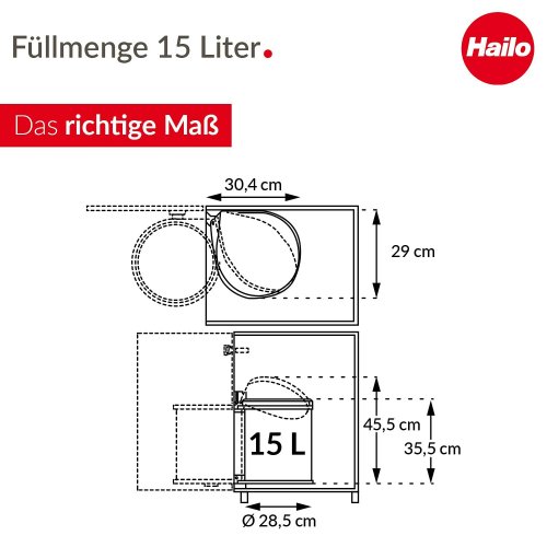 HAILO COMPACT-BOX M WASTE BIN WITH LIFT LID - 15 L - WHITE (MODEL: 3666-001) image 2