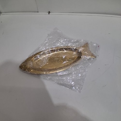 2PK FISH SHAPED SERVING PLATTER - 14" - STAINLESS STEEL/GOLD image 2
