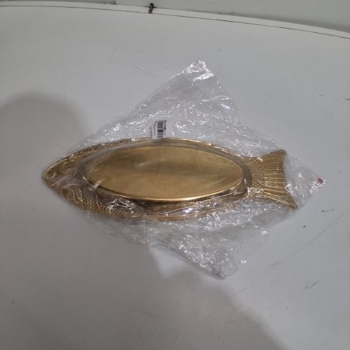 2PK FISH SHAPED SERVING PLATTER - 14" - STAINLESS STEEL/GOLD image 3