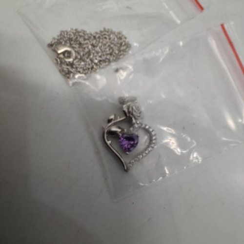 WOMENS BEAUTLACE HEART PENDANT NECKLACE - SILVER-TONE, PURPLE - S925 STERLING SILVER image 3