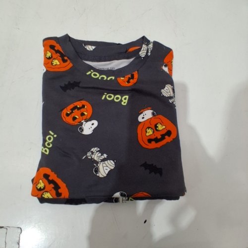 2PC KID'S PEANUTS PUMPKIN PRINT PAJAMAS - EXTRA SMALL (4/5) - GREY AND ORANGE image 3