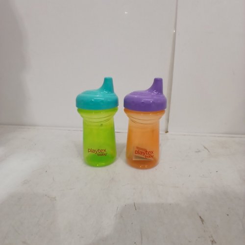 2PK PLAYTEX SIPSTERS STAGE 2 SPILL-PROOF, LEAK-PROOF, BREAK-PROOF SPOUT SIPPY CUPS - 9 MONTHS +- 9 OZ - PURPLE & ORANGE / GREEN & BLUE image 2