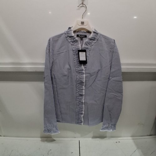 WOMEN'S BARILOCHE STRIPED LACE-TRIM SHIRT - SMALL / MEDIUM - 38 - NAVY / WHITE (STYLE : AFRICA) image 2