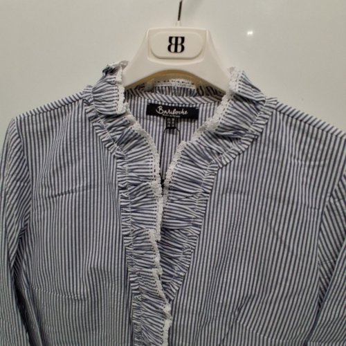 WOMEN'S BARILOCHE STRIPED LACE-TRIM SHIRT - SMALL / MEDIUM - 38 - NAVY / WHITE (STYLE : AFRICA) image 4