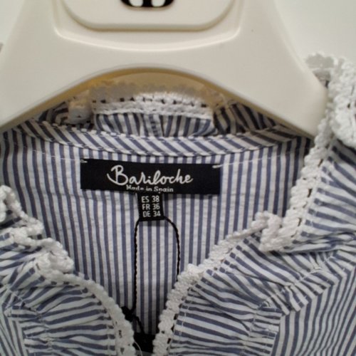 WOMEN'S BARILOCHE STRIPED LACE-TRIM SHIRT - SMALL / MEDIUM - 38 - NAVY / WHITE (STYLE : AFRICA) image 5
