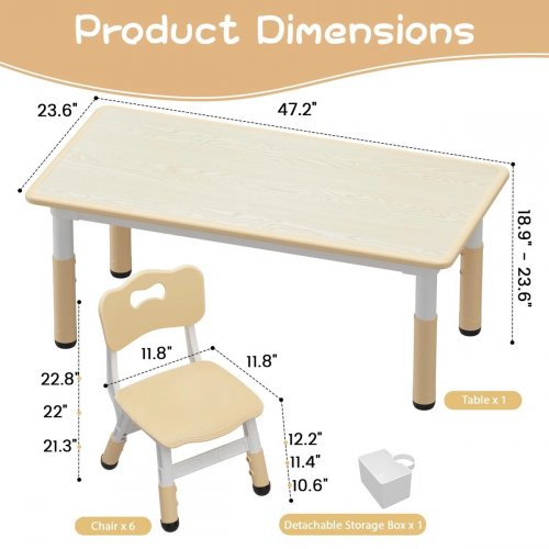 ADJUSTABLE -6KIDS TABLE AND CHAIR SET - BEIGE (MODEL: BY-02) image 2
