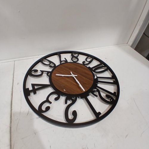 MAXSTAR LARGE RETRO STYLE METAL WOOD NATURE ROUND WALL CLOCK - 20" - BLACK/BROWN image 3