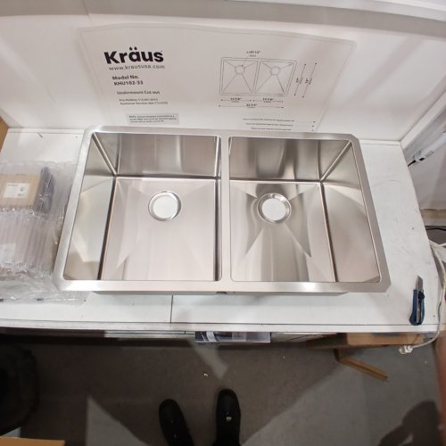 KRAUS 33" UNDERMOUNT 50/50 DOUBLE BOWL 16 GAUGE STAINLESS STEEL KITCHEN SINK - (KHU102-33) image 4
