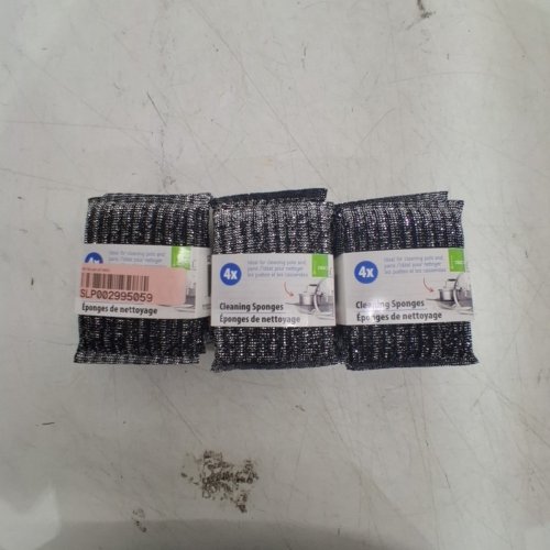 3 (4PK) KORHANI HOME METALLIC-STYLE POLYESTER MESH POT SCRUBBING SPONGES - 3" X 5" - SILVER image 2