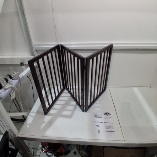 PETMAKER 3-PANEL INDOOR FOLDABLE FREE STANDING DOG FENCE GATE - 24" X 53.3" - DARK BROWN (MODEL: 00196593381777) image 2