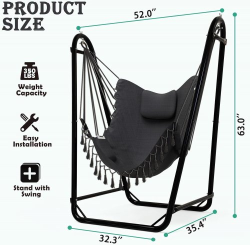 U SHAPED HAMMOCK CHAIR STAND RUST RESISTANT - 350LBS CAPACITY - BLACK (MODEL:HSSG) image 2