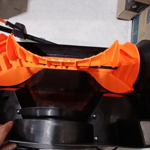 SUPERHANDY CORDLESS ELECTRIC SNOW THROWER POWER SHOVEL WITH ADJUSTABLE ANGLE + RECHARGEABLE 48V BATTERY - 17" CLEARING WIDTH , 6" INTAKE HEIGHT, 23FT THROW DISTANCE - ORANGE/BLACK (MODEL: GCAT031) image 2