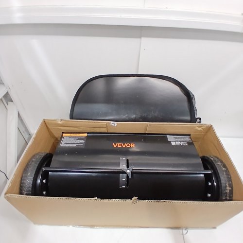 VEVOR STEEL PUSH LAWN LEAF & GRASS SWEEPER AND COLLECTOR WITH 4 SPINNING BRUSHES - 26" - 7 CU. FT. MESH COLLECTION HOPPER BAG - BLACK (MODEL: GT1110) image 2
