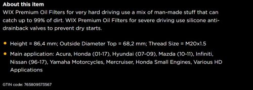 WIX FILTERS OIL FILTER REPLACEMENT FITS VARIOUS MAKES & MODELS - BLACK (MODEL: 57356) image 2