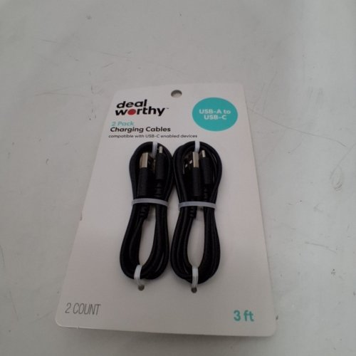 2PK DEALWORTHY FAST CHARGING USB-C TO USB-A CABLES - 3FT EACH - BLACK image 2