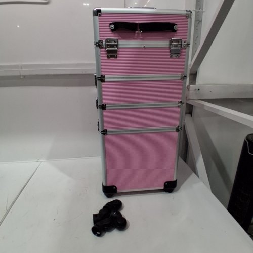 4-IN-1 ROLLING MAKEUP STORAGE COSMETIC CASE TROLLEY - 30" X 13" X 10" - PINK image 2