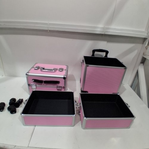 4-IN-1 ROLLING MAKEUP STORAGE COSMETIC CASE TROLLEY - 30" X 13" X 10" - PINK image 4