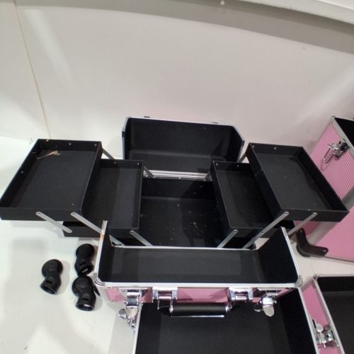 4-IN-1 ROLLING MAKEUP STORAGE COSMETIC CASE TROLLEY - 30" X 13" X 10" - PINK image 5