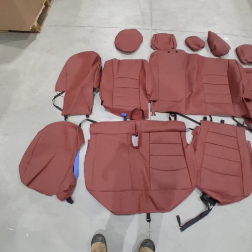 18PC EKR FAUX LEATHER SEAT COVERS FOR 2015-22 FORD F150 XL/XLT & 2017-22 FORD F250/F350 SUPER DUTY XL/XLT TRUCKS - BURGUNDY (MODEL: F15037) image 3