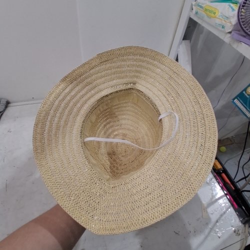 WOVEN BRIMMED SUN HAT WITH RIBBON - OSFM - BEIGE/BLACK image 3