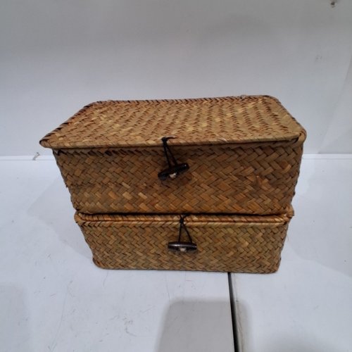 2PK WOVEN STORAGE BASKETS WITH LIDS - 9" X 5.5" X 3" - BROWN image 3