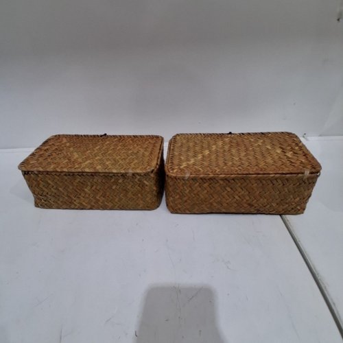 2PK WOVEN STORAGE BASKETS WITH LIDS - 9" X 5.5" X 3" - BROWN image 5