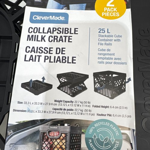 3PK CLEVERMADE COLLAPSIBLE MILK CRATE - 25 L - BLACK (MODEL: 1980094) image 2