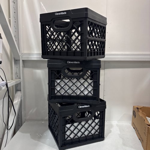 3PK CLEVERMADE COLLAPSIBLE MILK CRATE - 25 L - BLACK (MODEL: 1980094) image 3