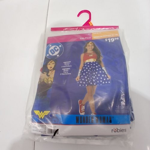 4PC GIRLS RUBIES WONDER WOMAN COSTUME - MEDIUM (8-10) - RED / BLUE / GOLD image 2