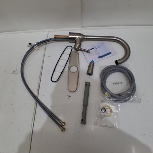 MOEN ADLER ONE-HANDLE HIGH ARC PULLDOWN KITCHEN FAUCET WITH POWER CLEAN AND OPTIONAL DECK PLATE - SPOT RESIST STAINLESS (MODEL: 87233SRS) image 2